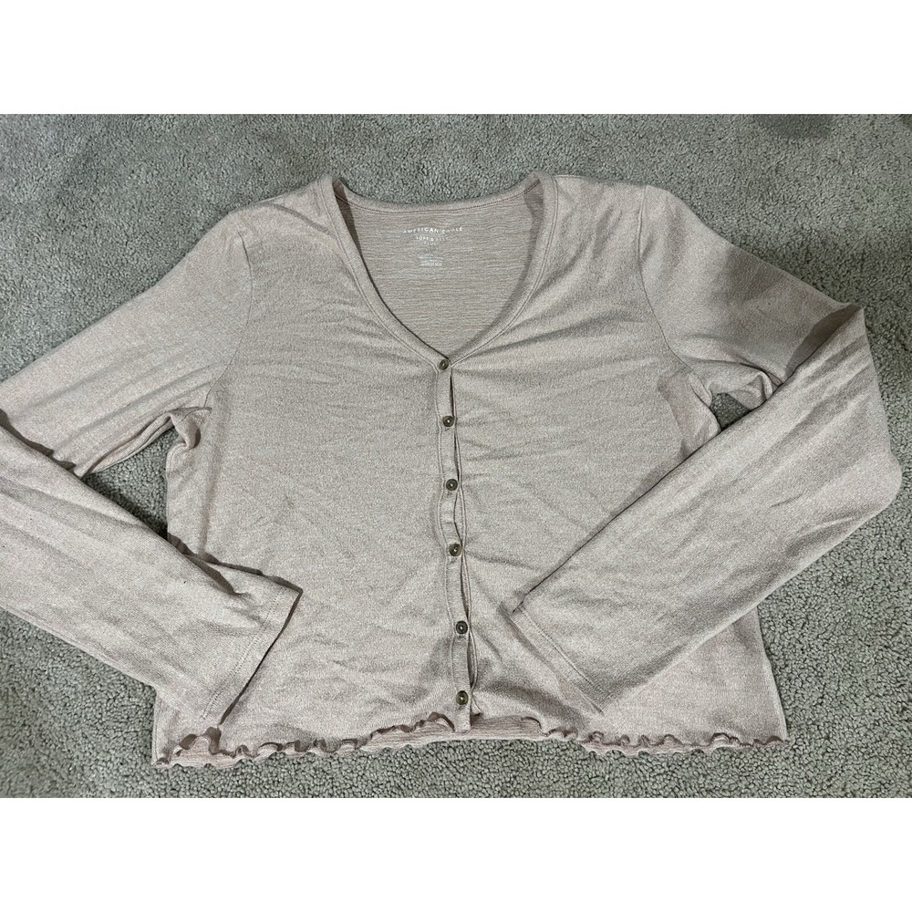 AMERICAN EAGLE Womens Soft & Sexy Plush Pink‎ Cardigan Button Front Large